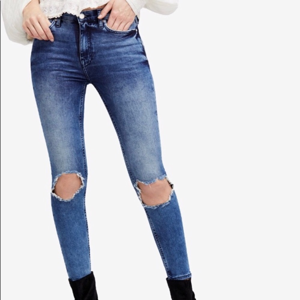 Free People Skinny Busted Knee Denim